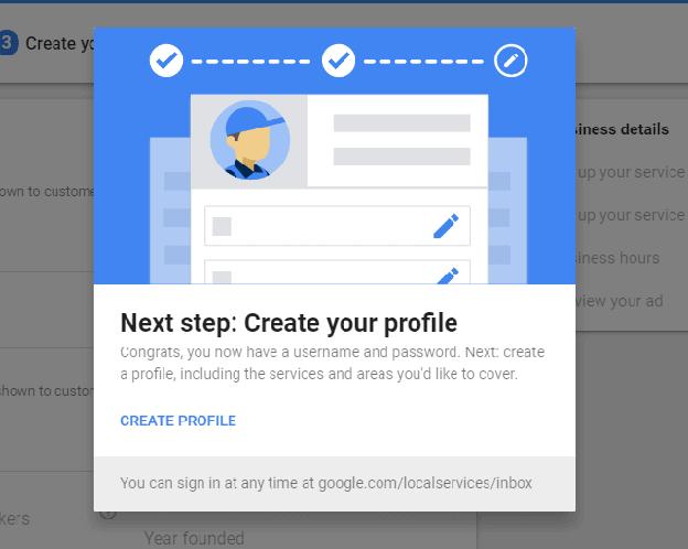 Google Guarantee Sign Up Page Profile Creation
