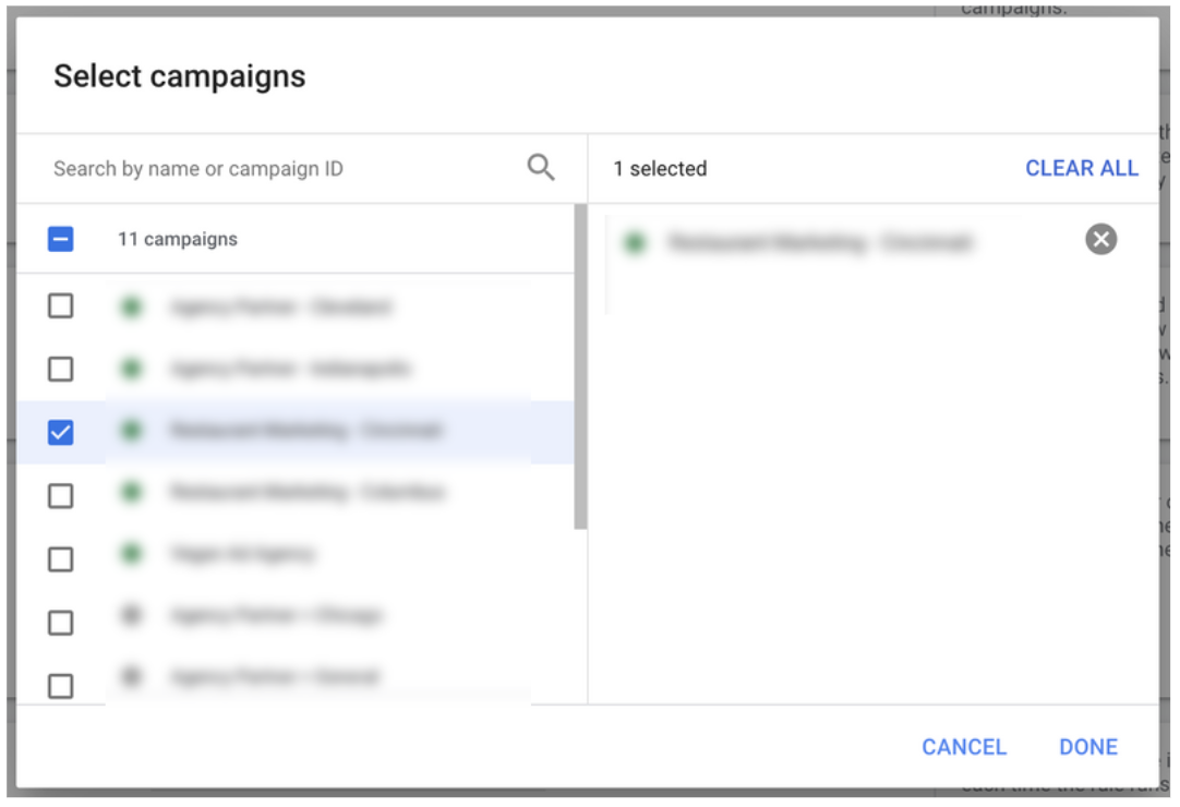 Google Ads Automation Select a Campaign