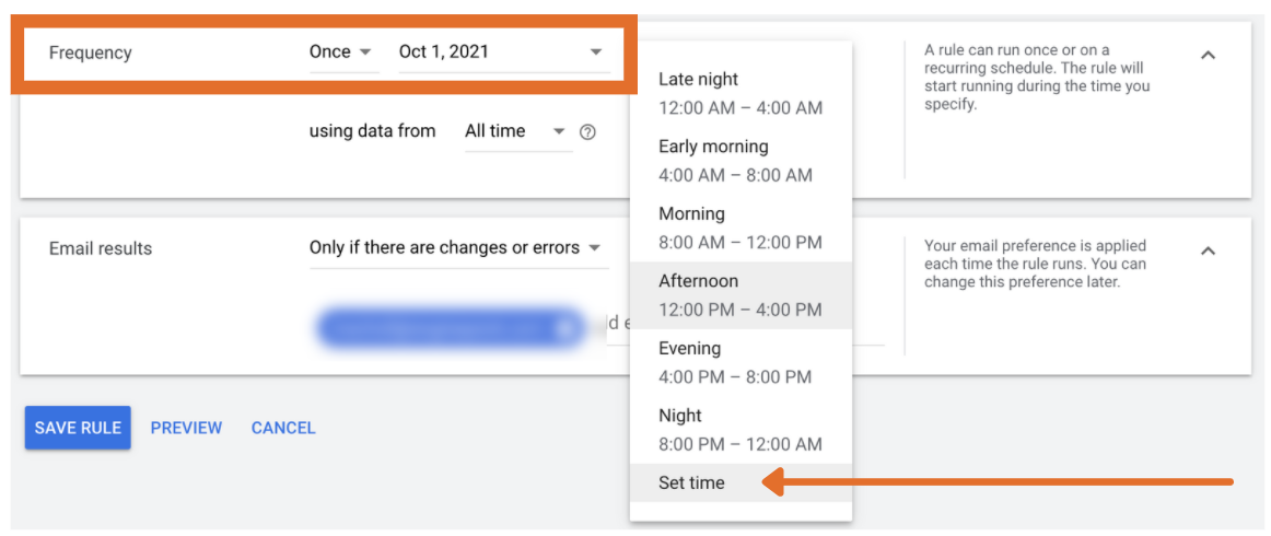 Google Automation Frequency Settings